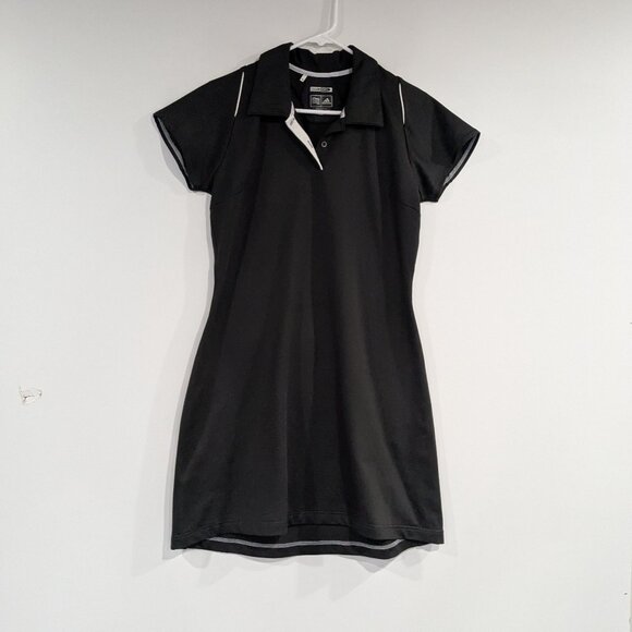 Adidas Short Sleeve Polo Shirt Dress Black White Silver Size 4 - Picture 1 of 4